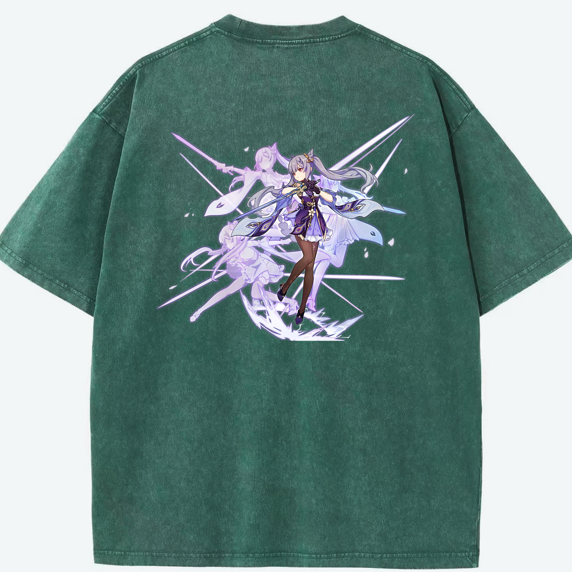 げんし神 刻晴 こくせい genshin Kokusei 綿100% ヴィンテージ風 半袖Tシャツ（背面プリント）